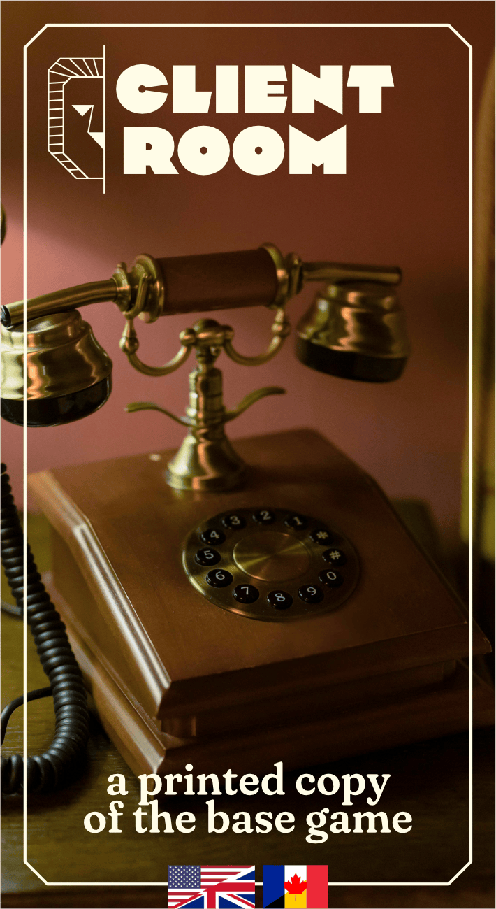 Client Room — a printed copy of the game / Chambre de client — un exemplaire imprimé du jeu