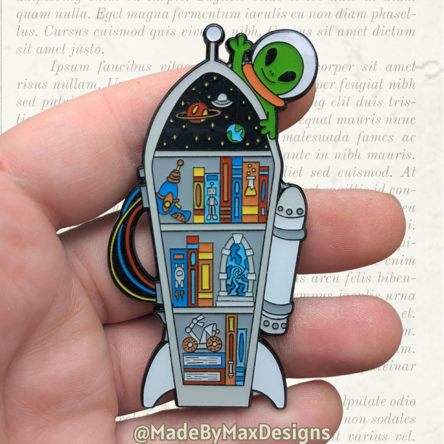 Science Fiction Bookcase Pin
