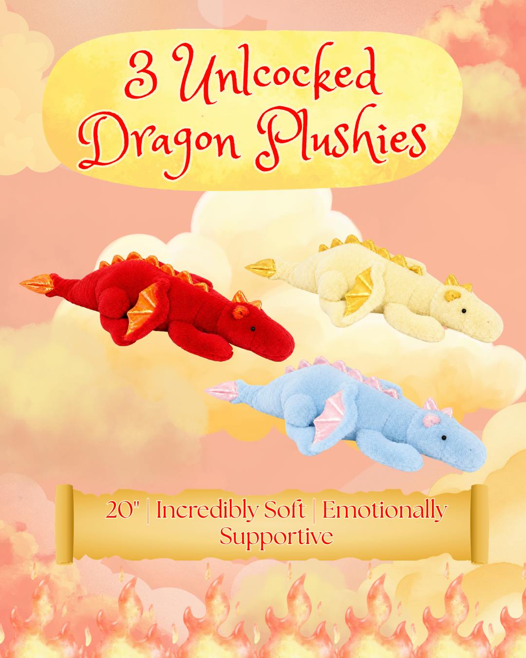 ✨3 Dragon Plushies (No Accessories)✨