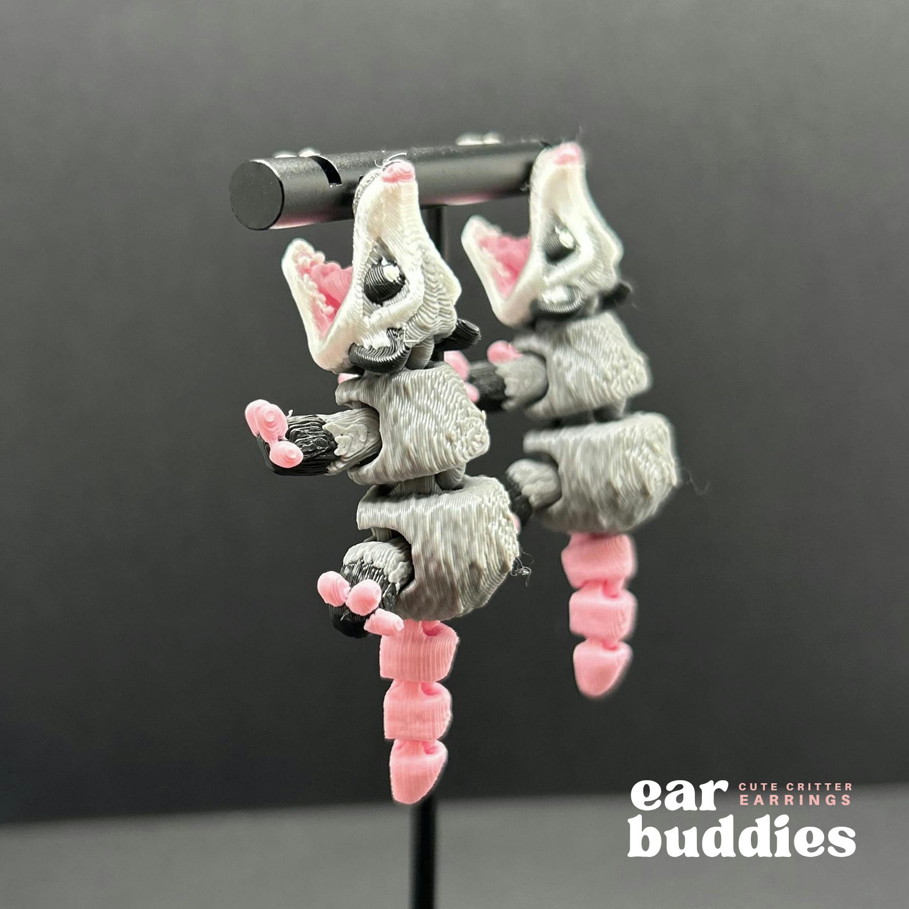 Biting Opossum Ear Buddies Earrings