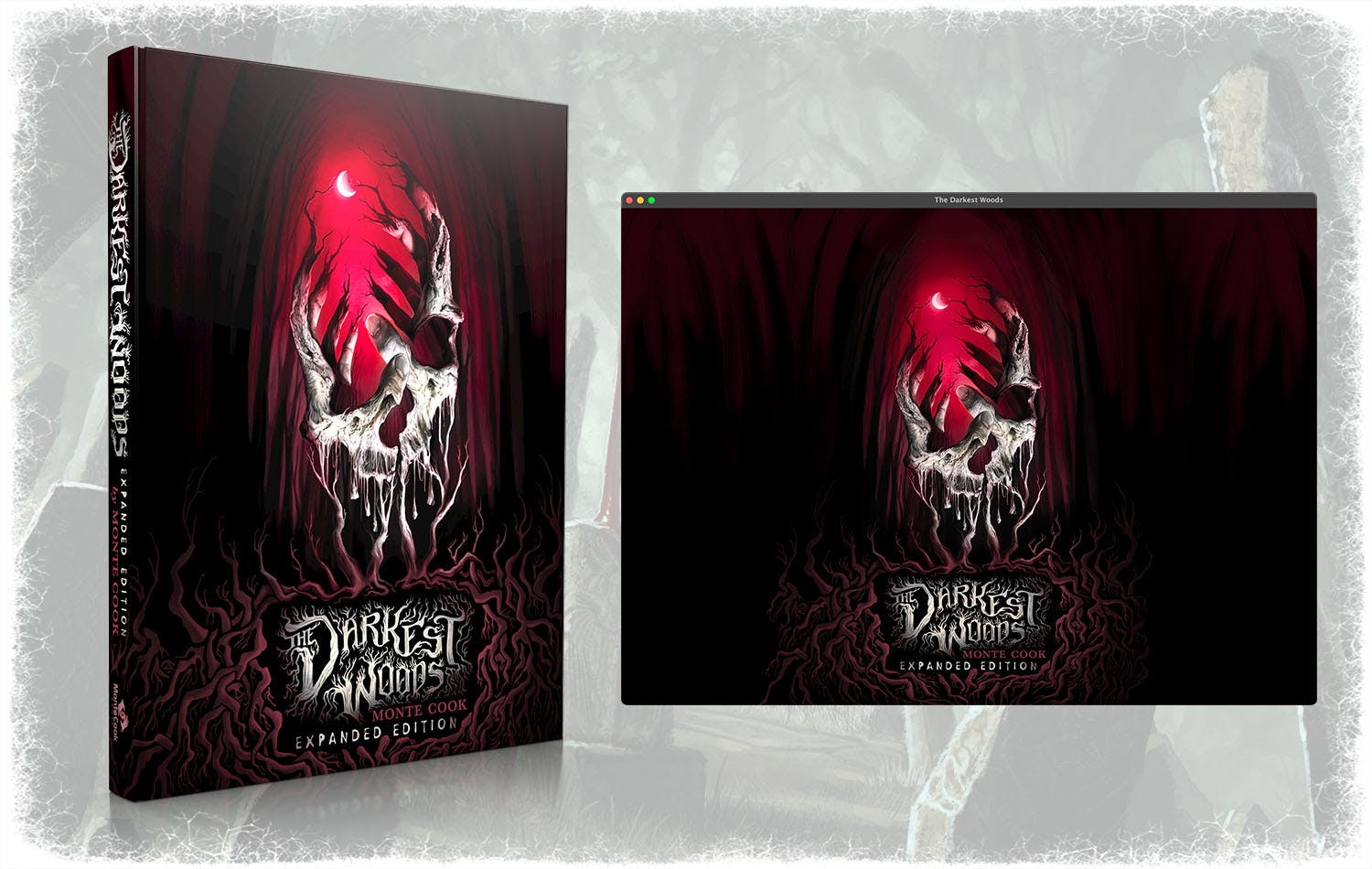 An image of The Darkest Woods expanded edition in book and app formats