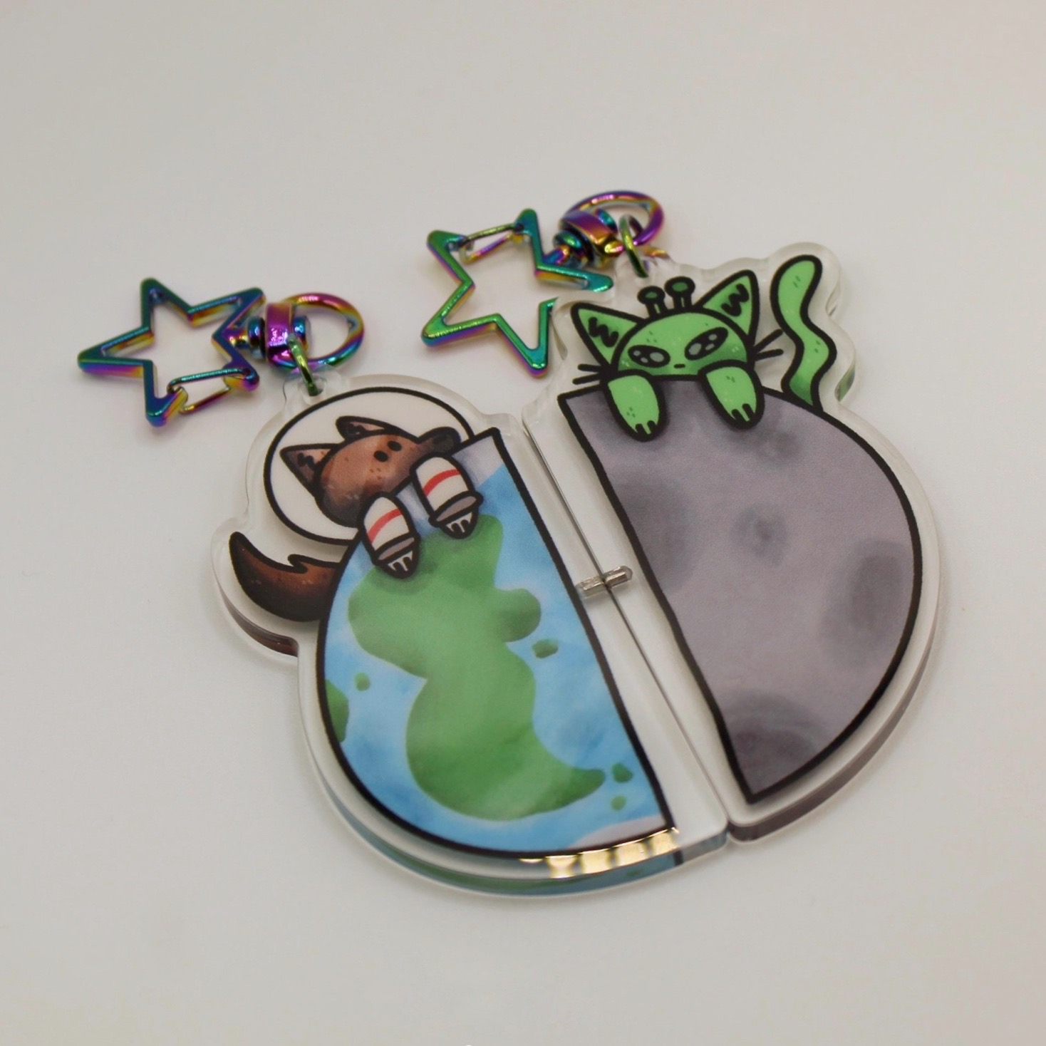 Alien Cat and Space Puppy BFF Keychain Set