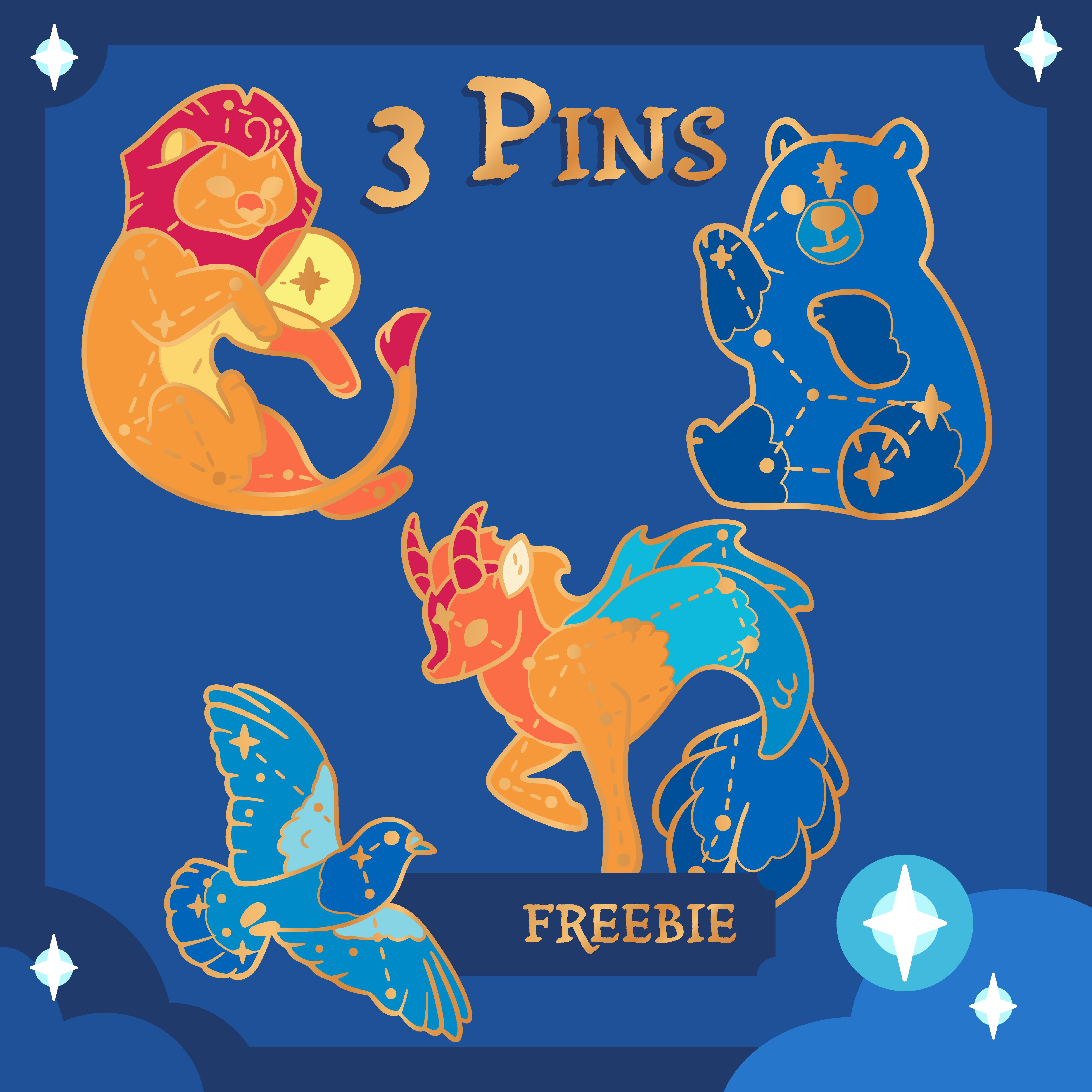 3 Celestial Companions Hard Enamel Pins + FREEBIE