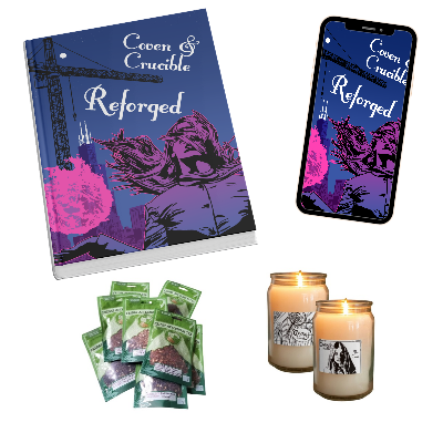 Coven & Crucible: Reforged in hard cover and pdf. Tea and candles