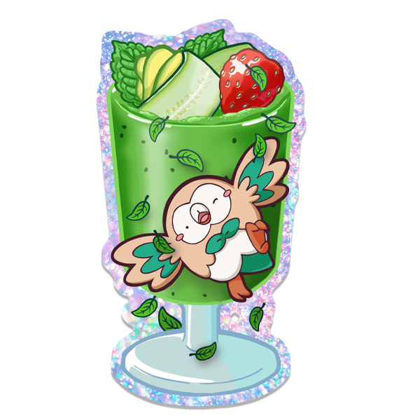 Green smoothie owl glitter sticker✨