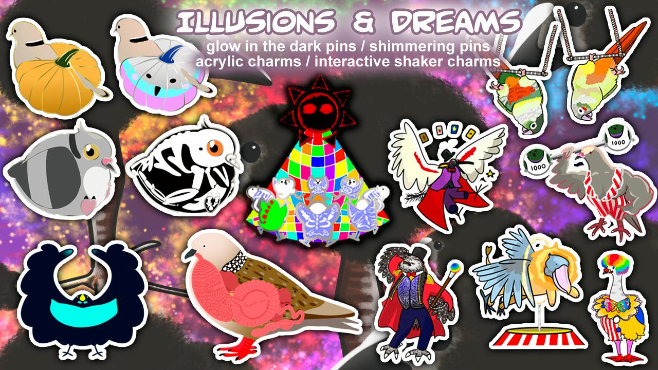 Illusions and Dreams - Glowing, Glimmery Pins, Shaker Charms