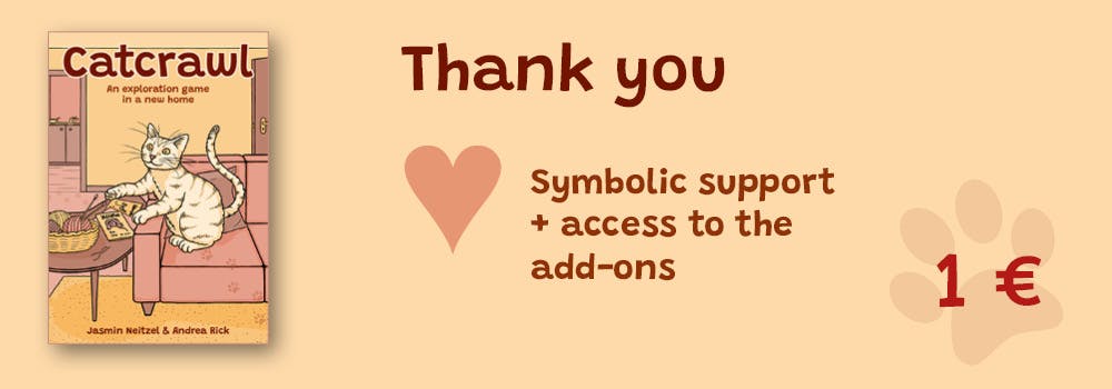 Thank you pledge. Symbolic support and access to the add-ons. 1 €. Beside the text is the cover of Catcrawl.