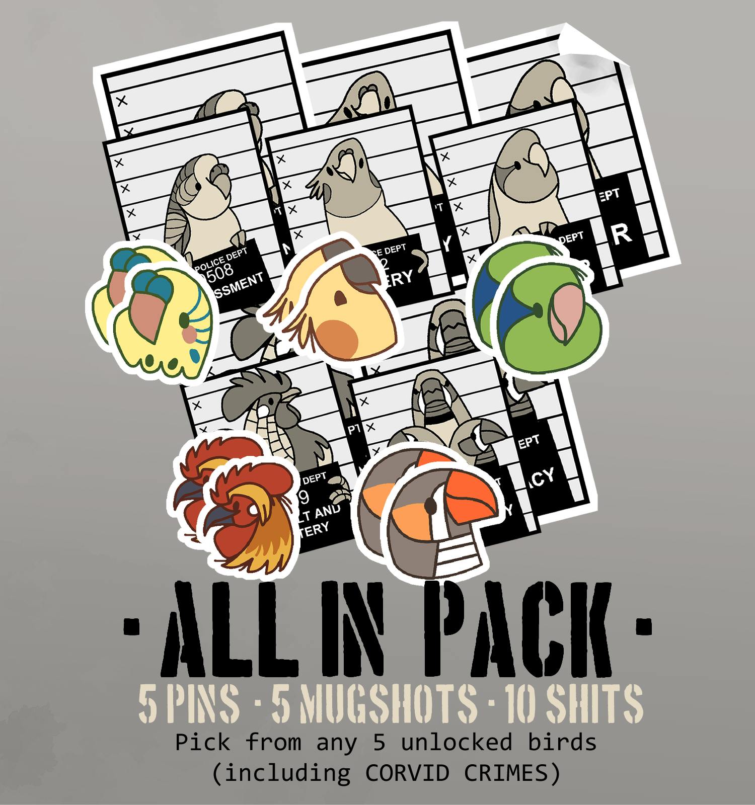 ALL IN (5 PINS + 5 MUGSHOTS + 10 LITTLE SHITS)