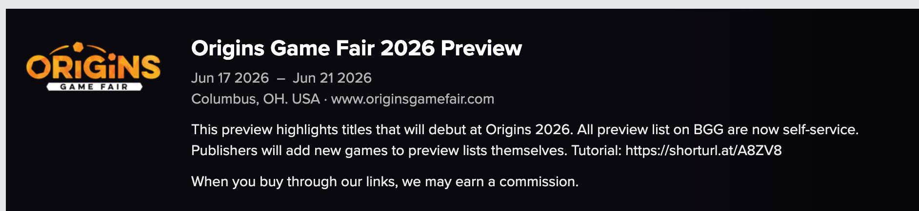 250 Likes on BGG's Origins Preview