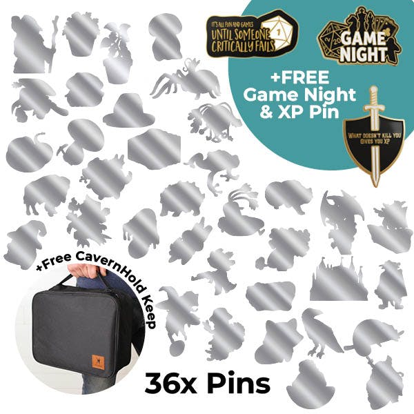 36 Enamel Pins + 3 Free Bonus Pin + 1 CavernHold Keep