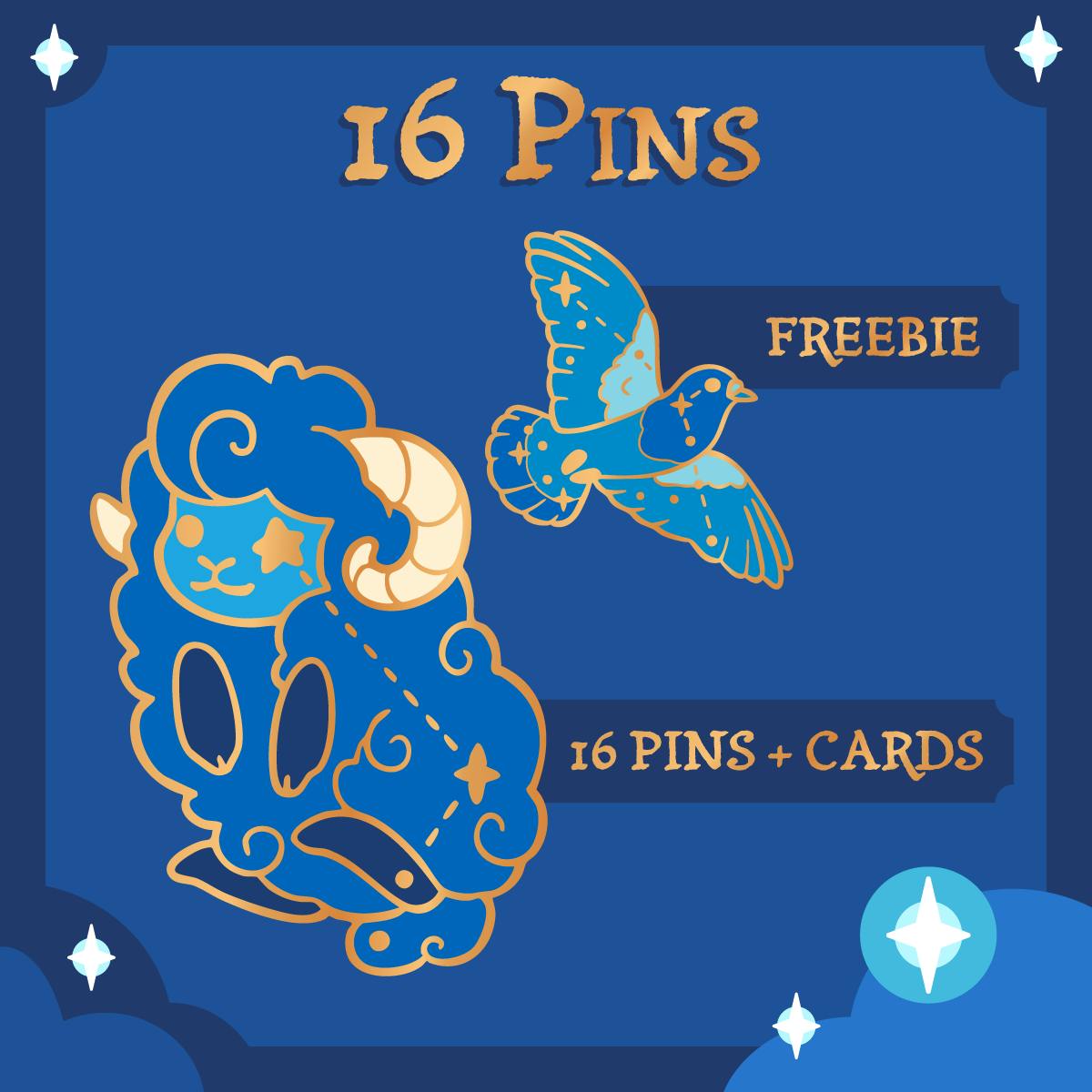 16 Celestial Companions Hard Enamel Pins + FREEBIE