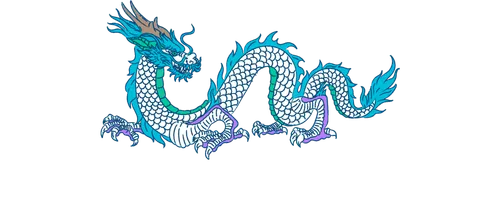 A white, blue, and green Chinese Dragon