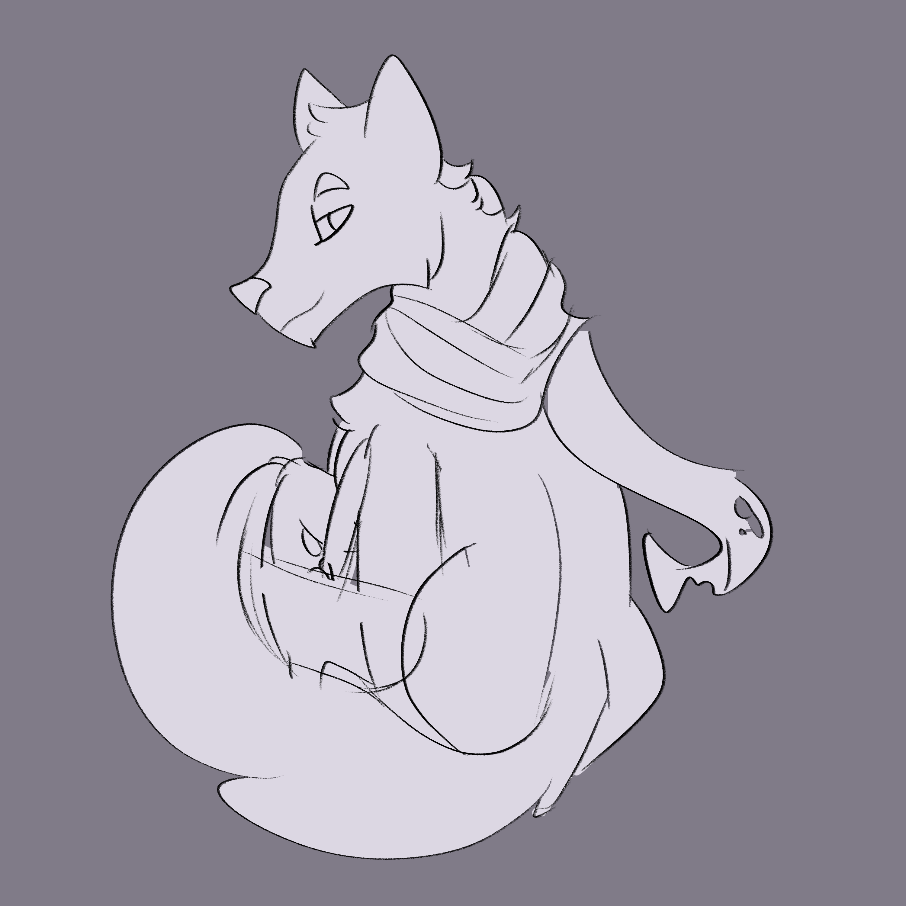 Gray wolf with basket of food