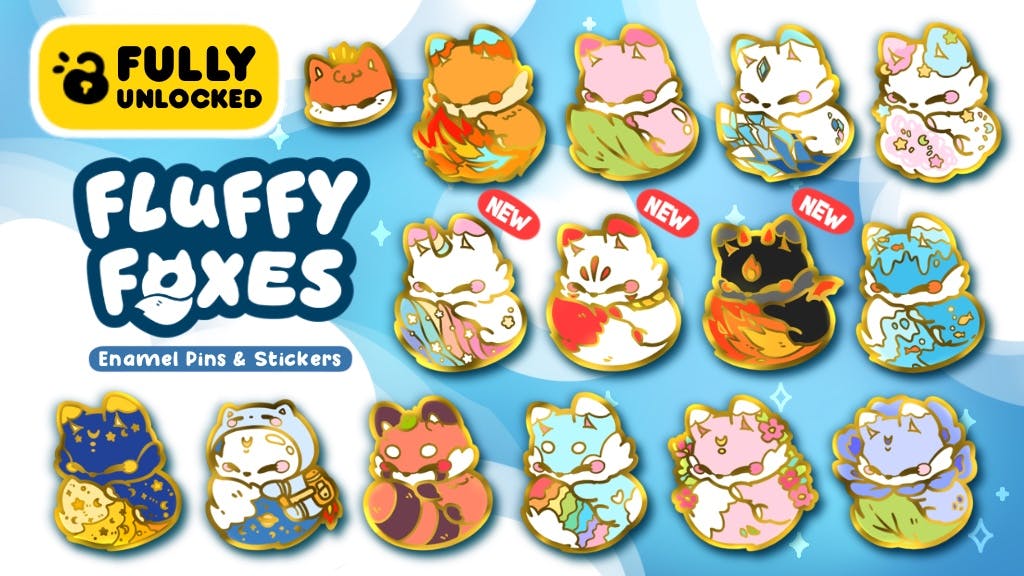 Fluffy Foxes Enamel Pins and Stickers