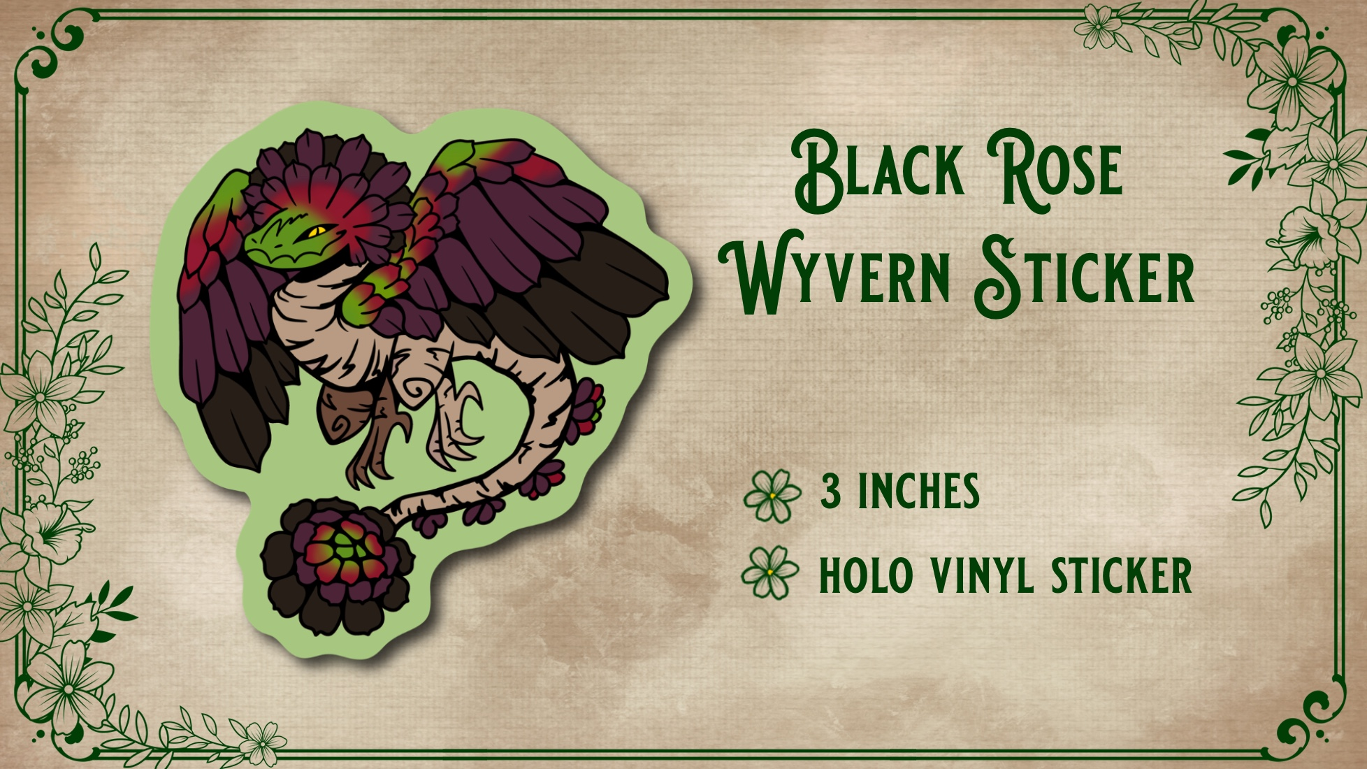 Black Rose Wyvern Holo Sticker