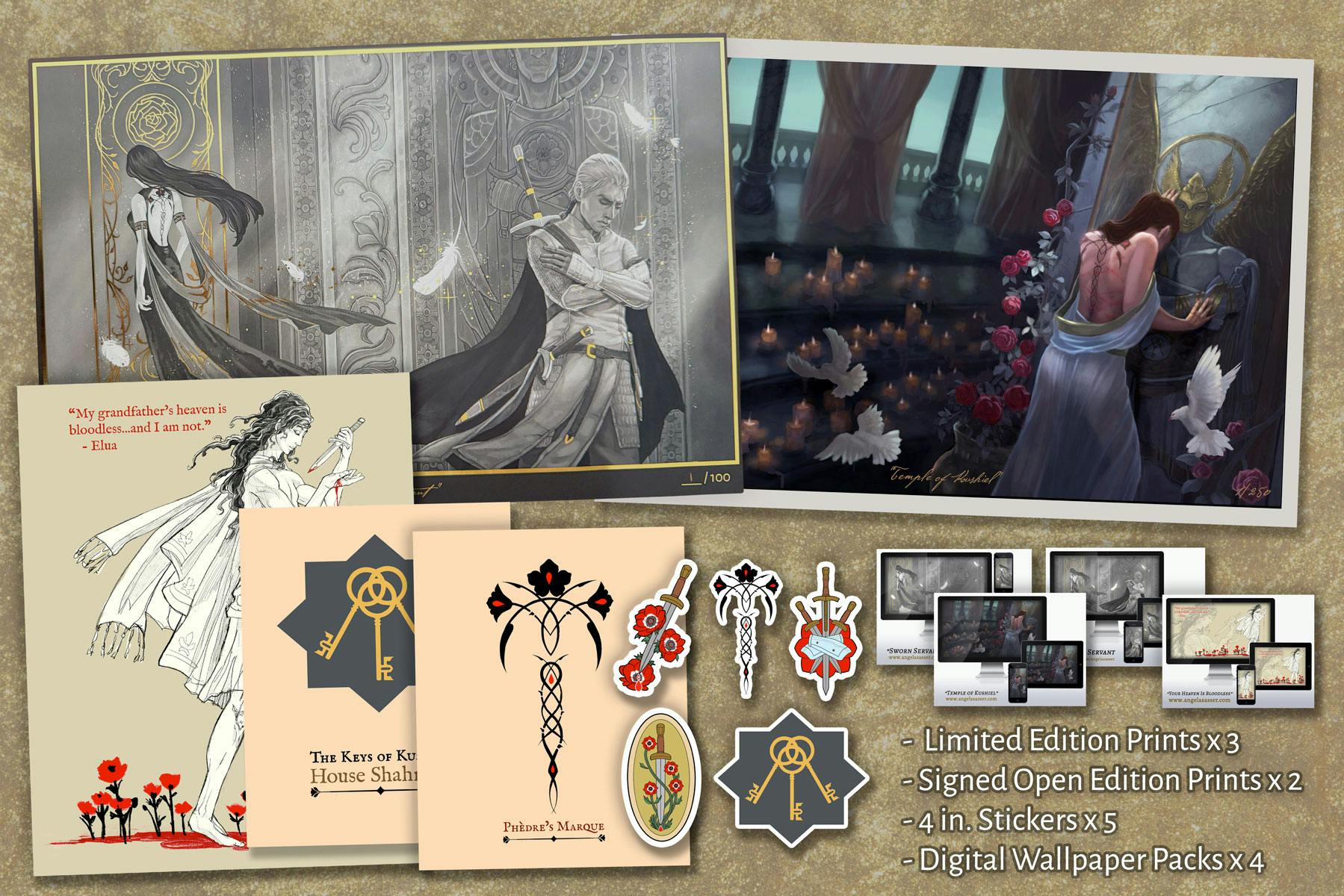 THE QUEEN'S CHAMPION - Complete Set of 3 Ltd. Edition Prints + 2 Open Ed. Prints + Set of 5 Stickers + 4 Digital Wallpaper Packs