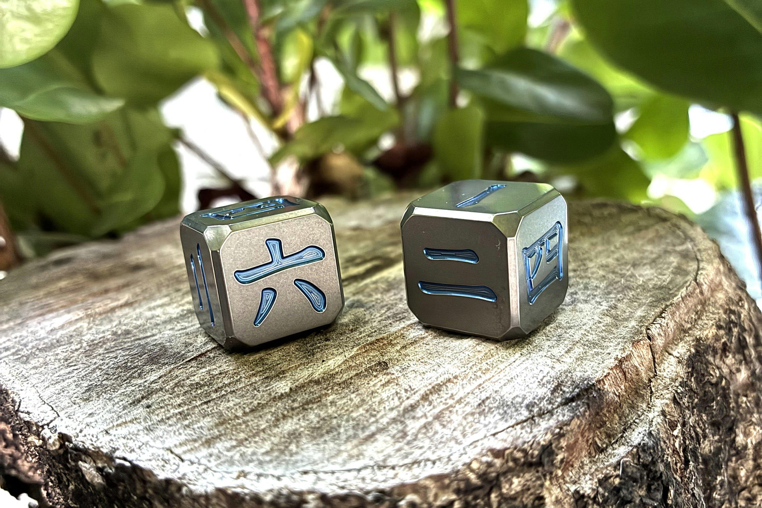 1x Pair Titanium Kanji Dice