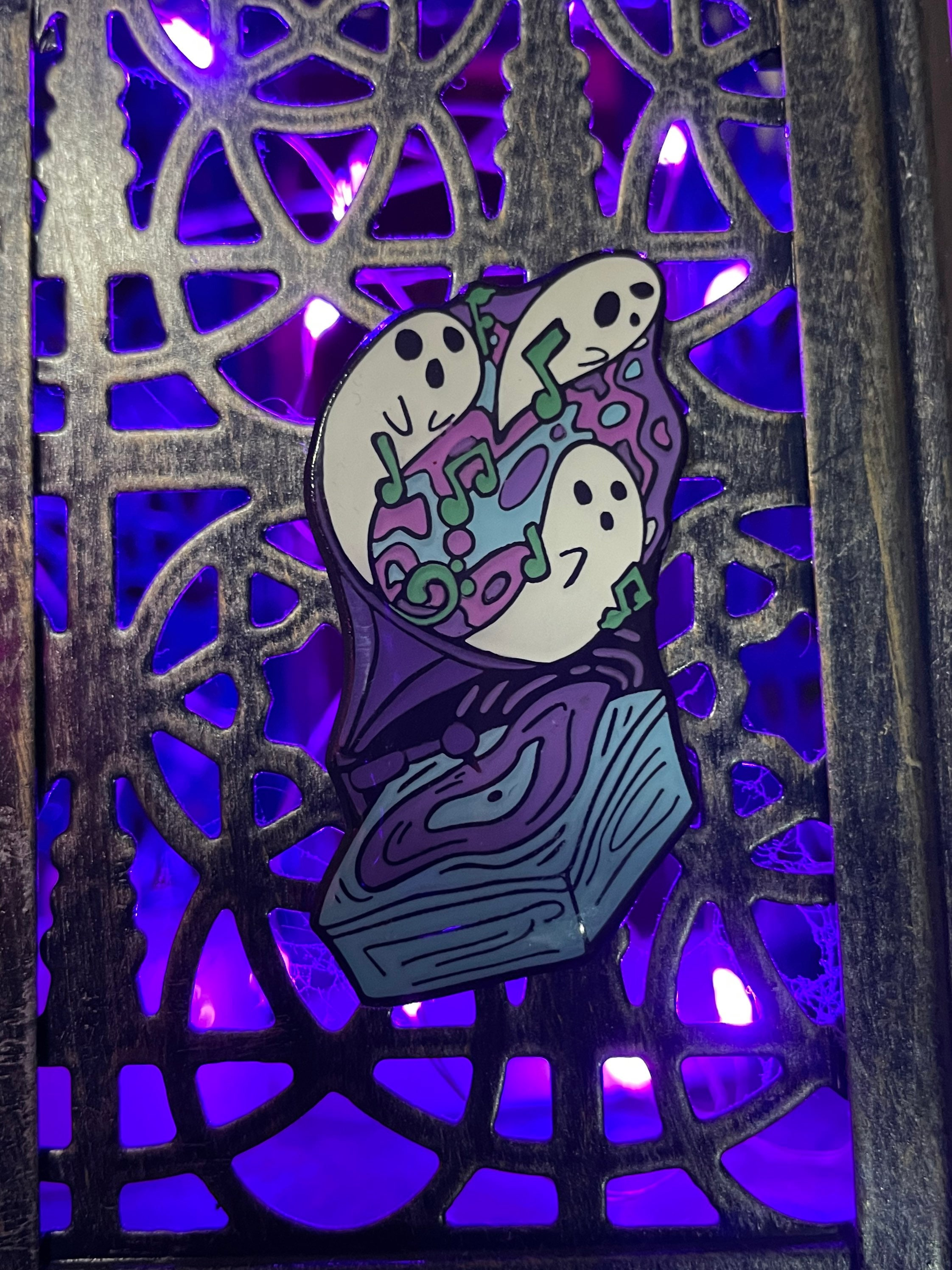 Soft enamel ghost music glow-in-the-dark pin
