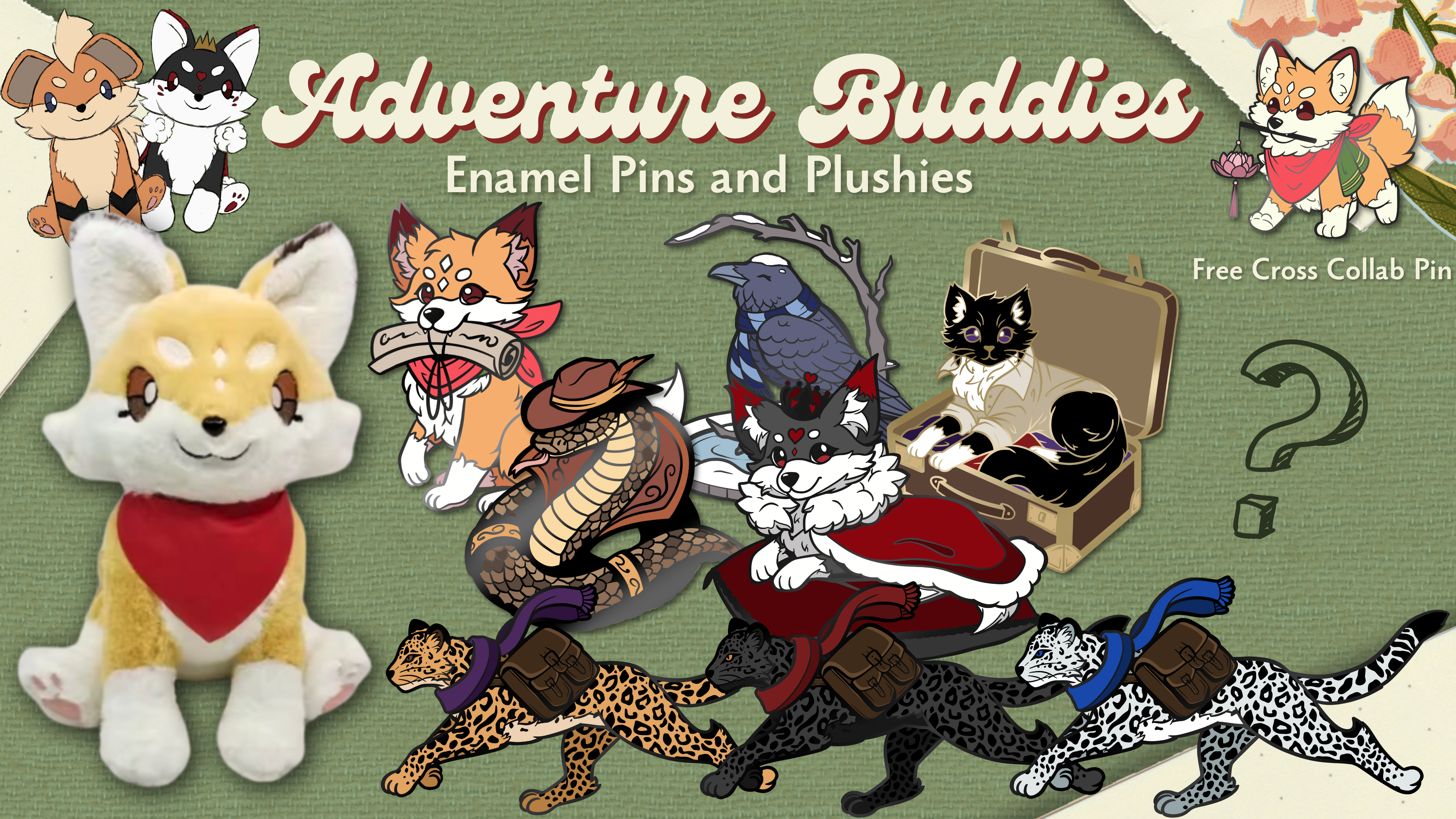 Adventure Buddies: Corgi Kitsune & Friends Pins and Plushies