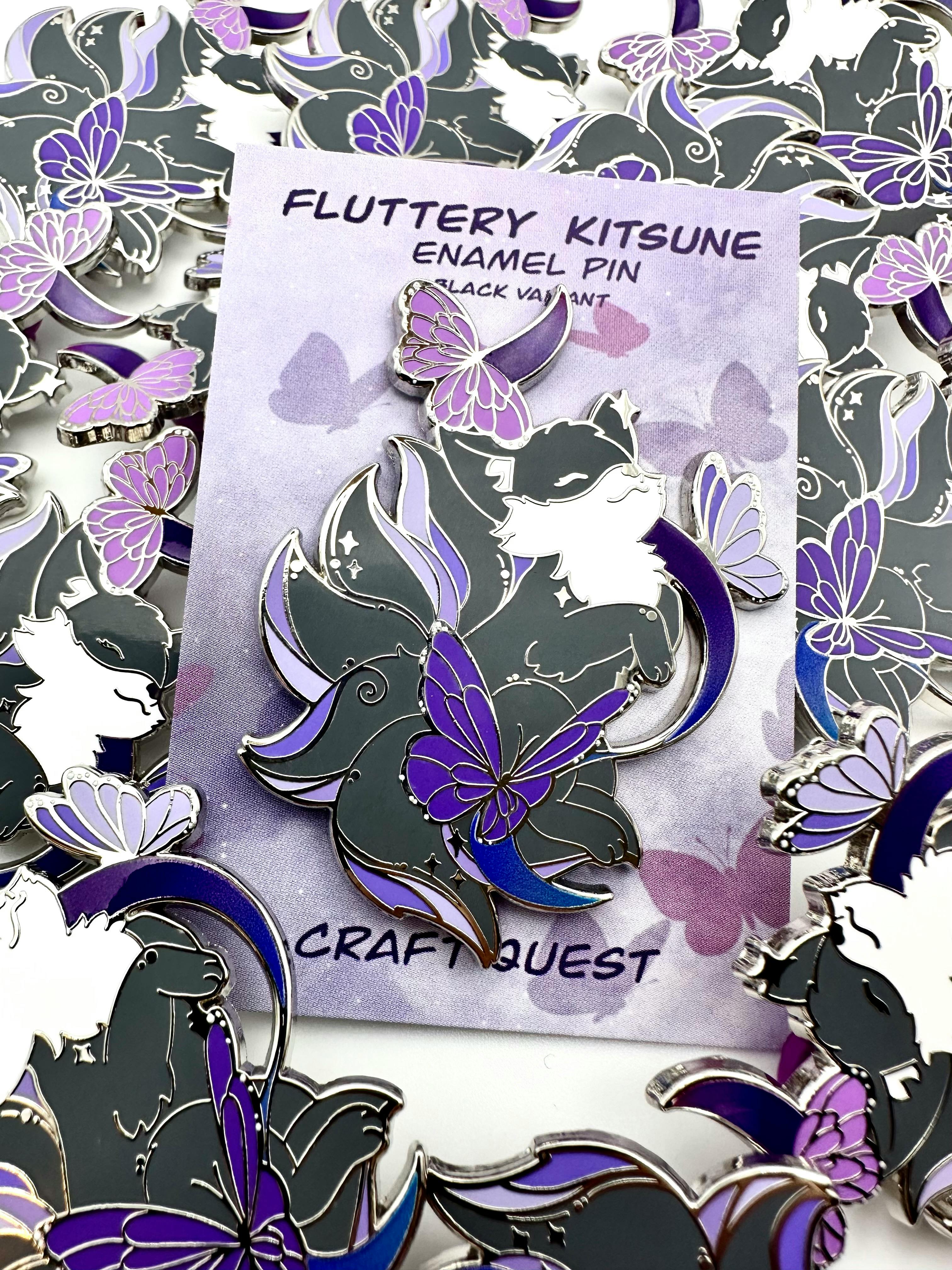 Black Fluttery Kitsune Pin