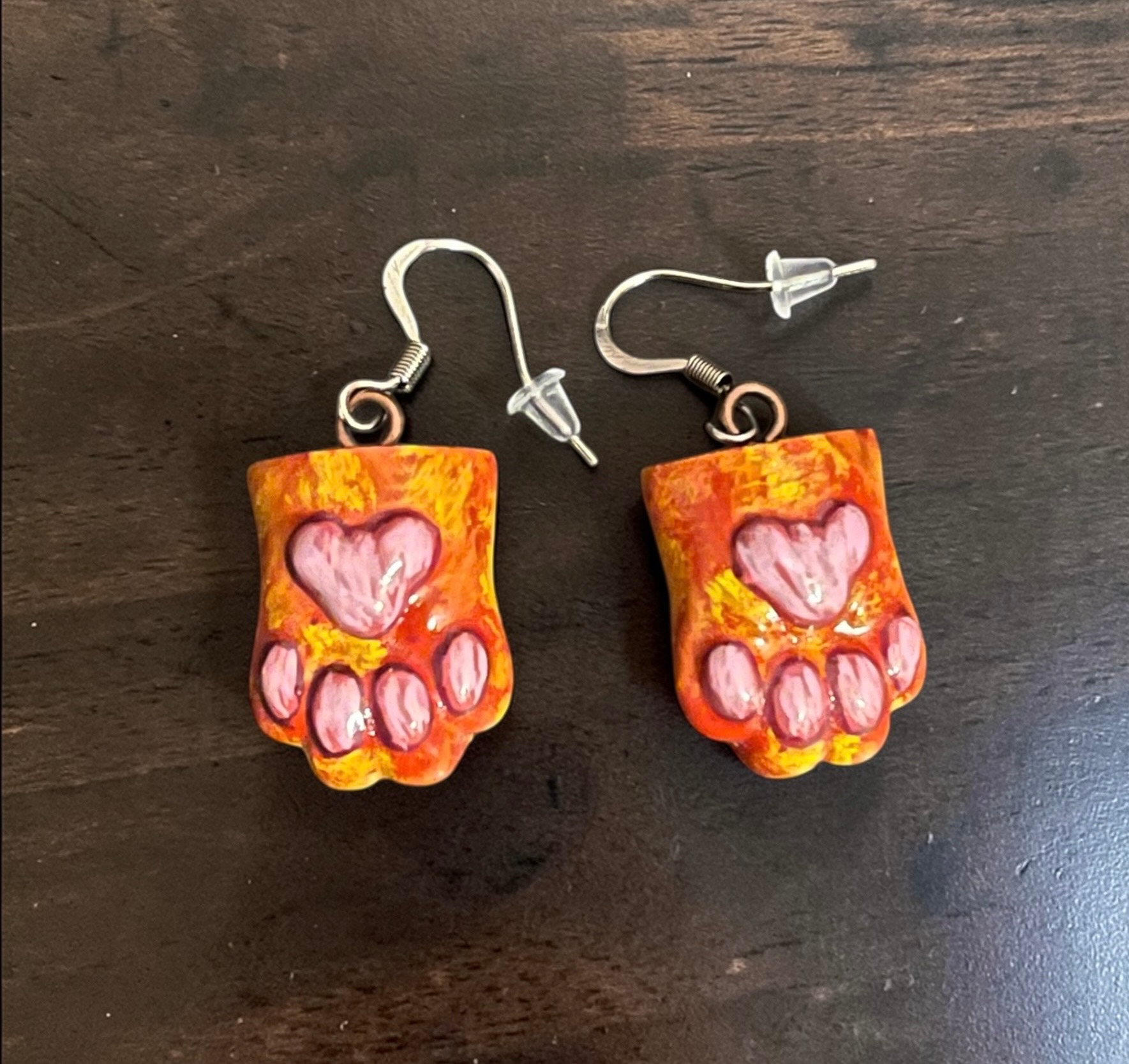 Fire Kitty Cat Paw Resin Earrings
