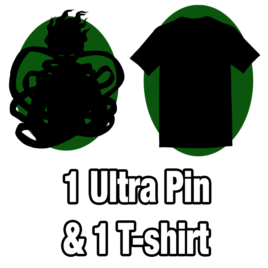 1 ultra enamel pin and 1 T-shirt