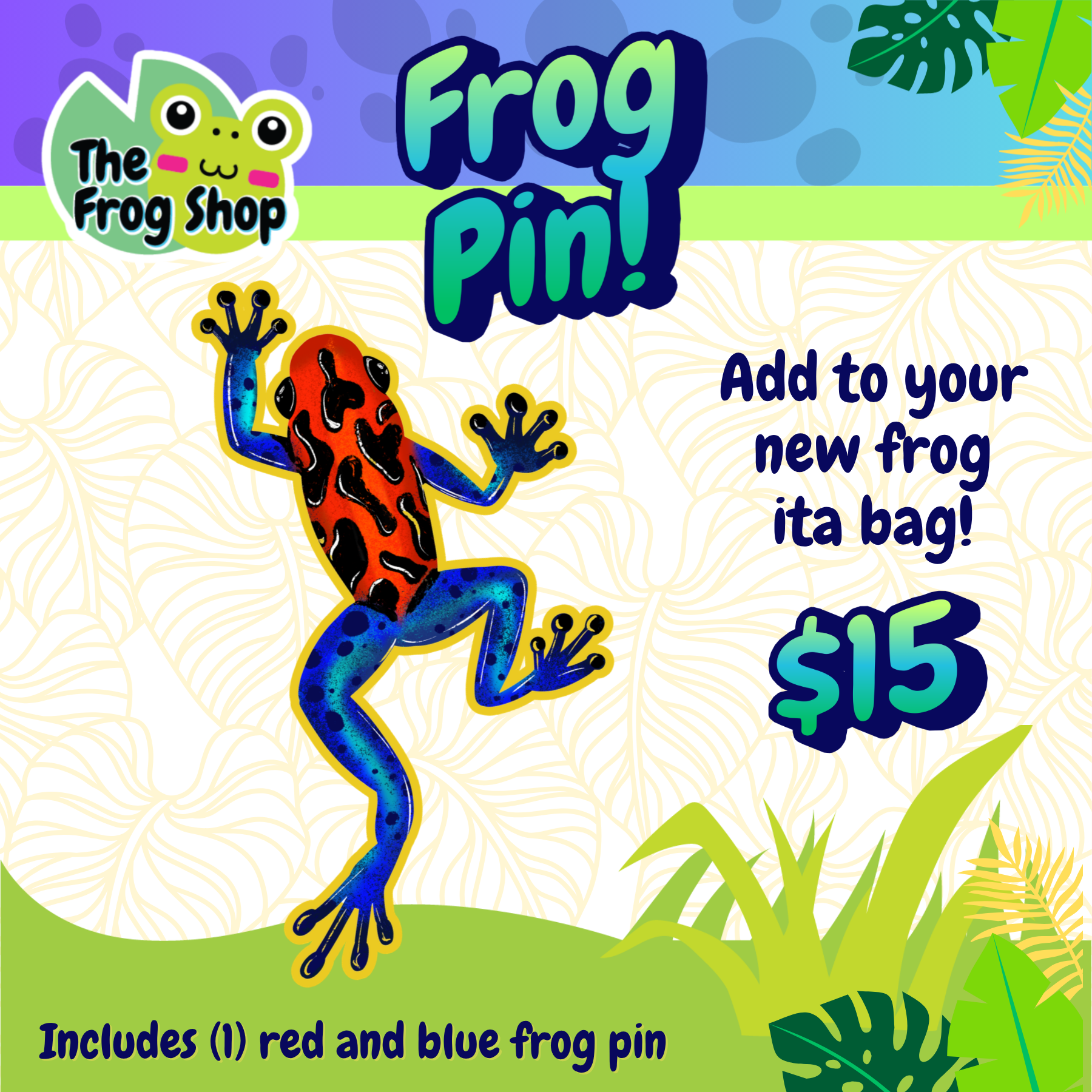 Red and Blue Frog Pin