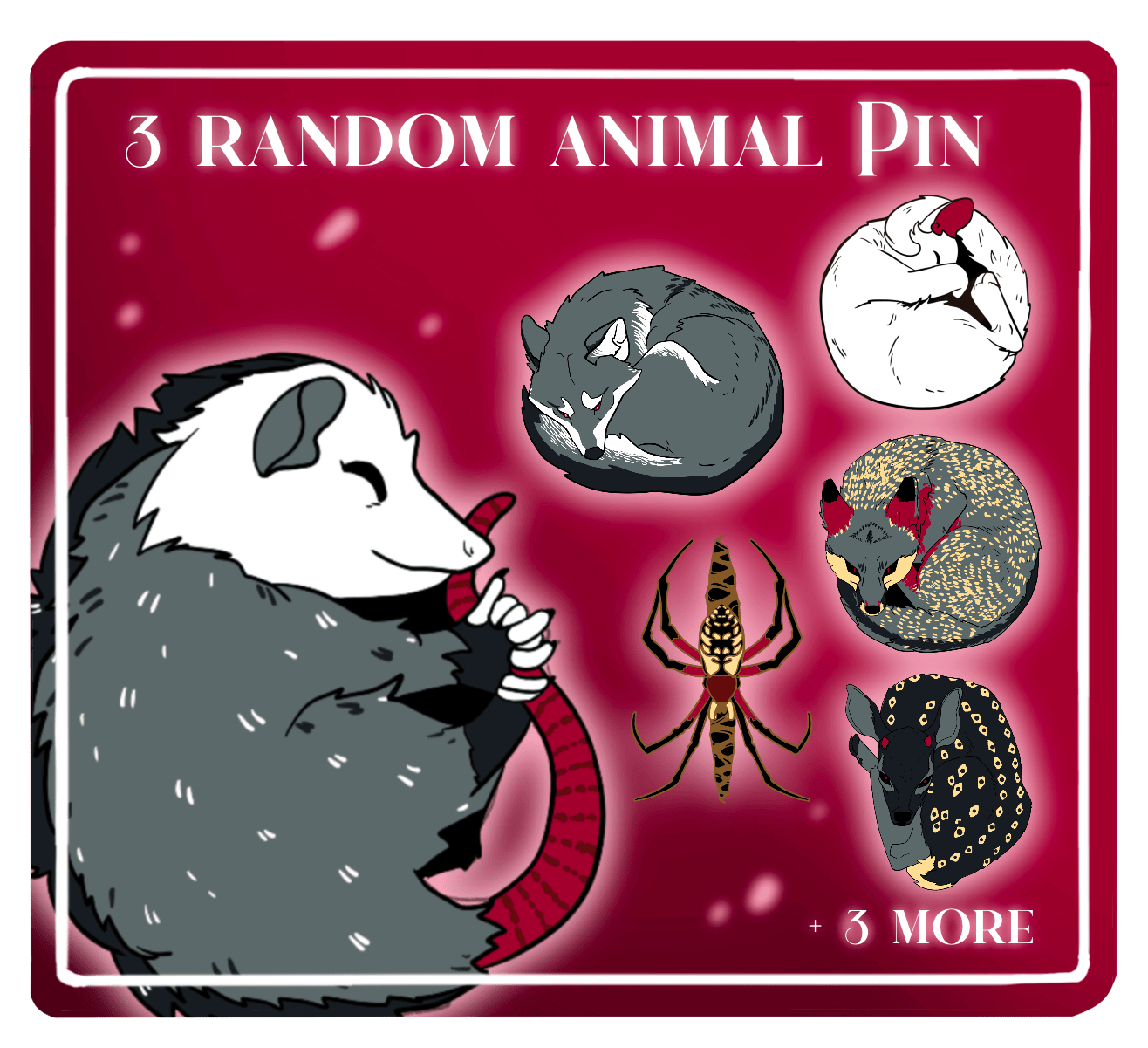3 random spooky animal pins