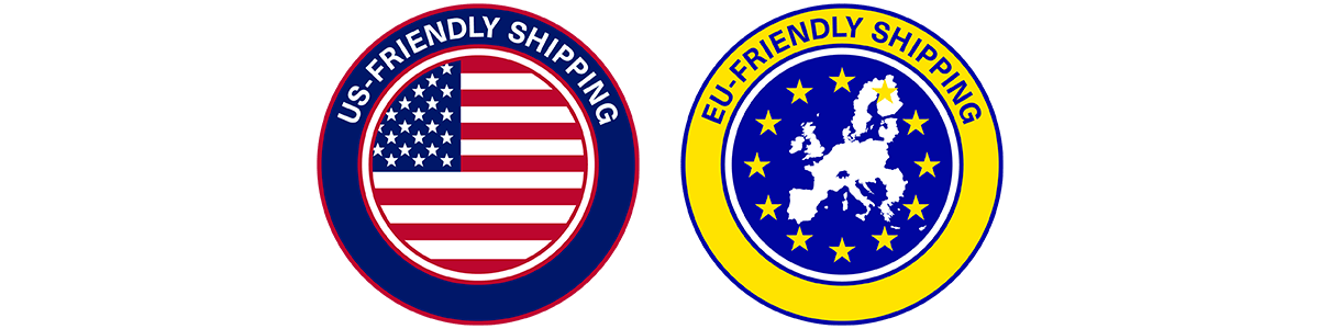 US Friendly and EU Friendly shipping badges.
