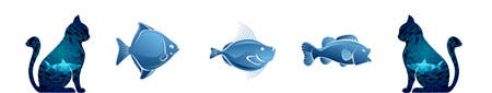 Section divider consisting of the cat from the cover and three ocean fish