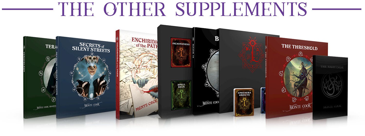 Header: The Other Supplements. Plus an image of various books, including: Teratology, Secrets of Silent Streets, Enchiridion of the Path, Book M, The Threshold, and The Nightside.