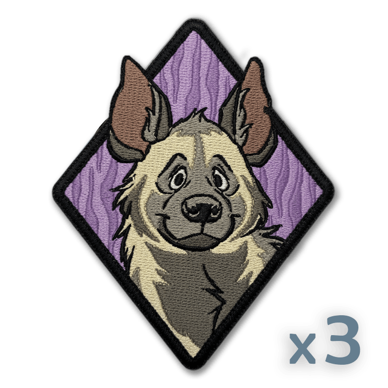 Three embroidered hyena patches of choice
