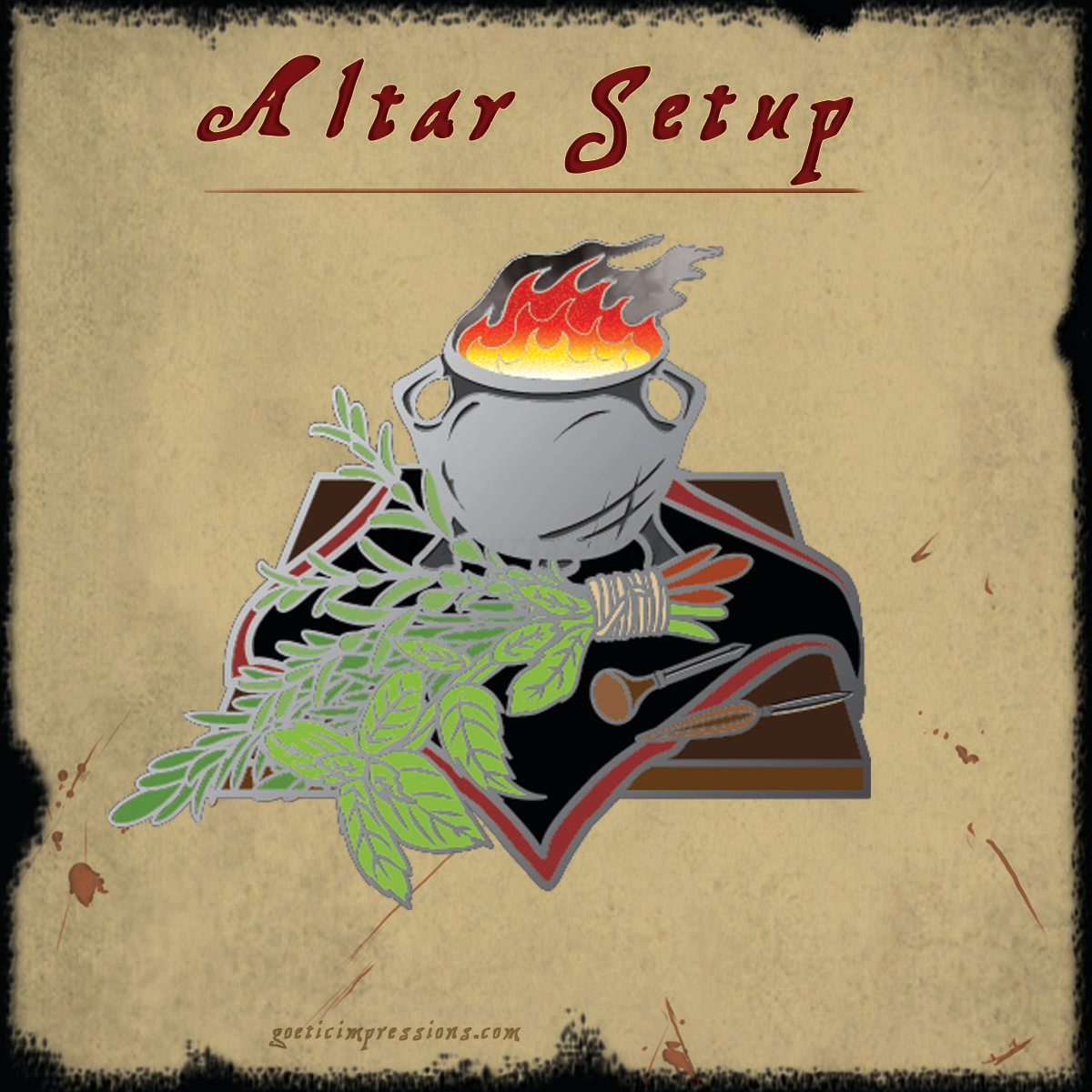 Altar Setup enamel pin design