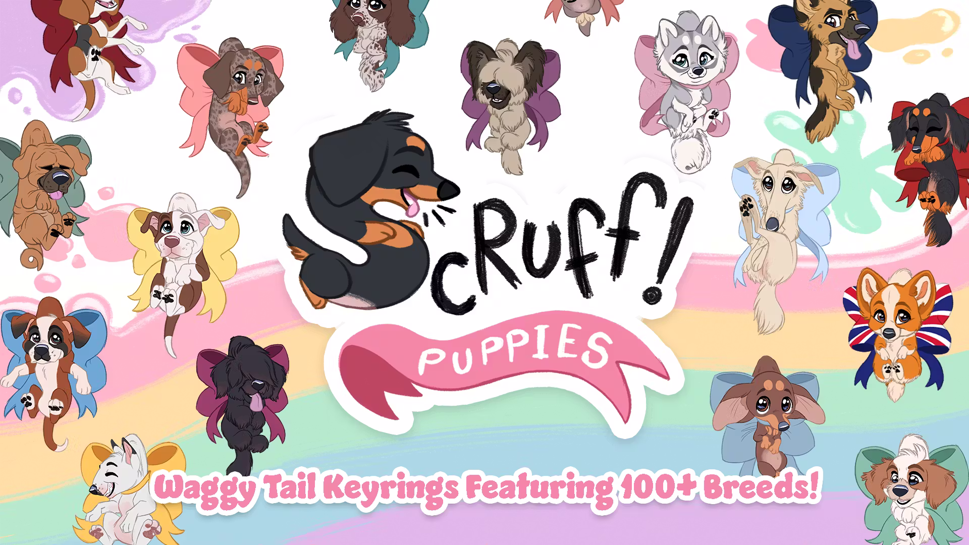 SCRUFF PUPPIES! Waggily Tail Dog Breed Keyrings