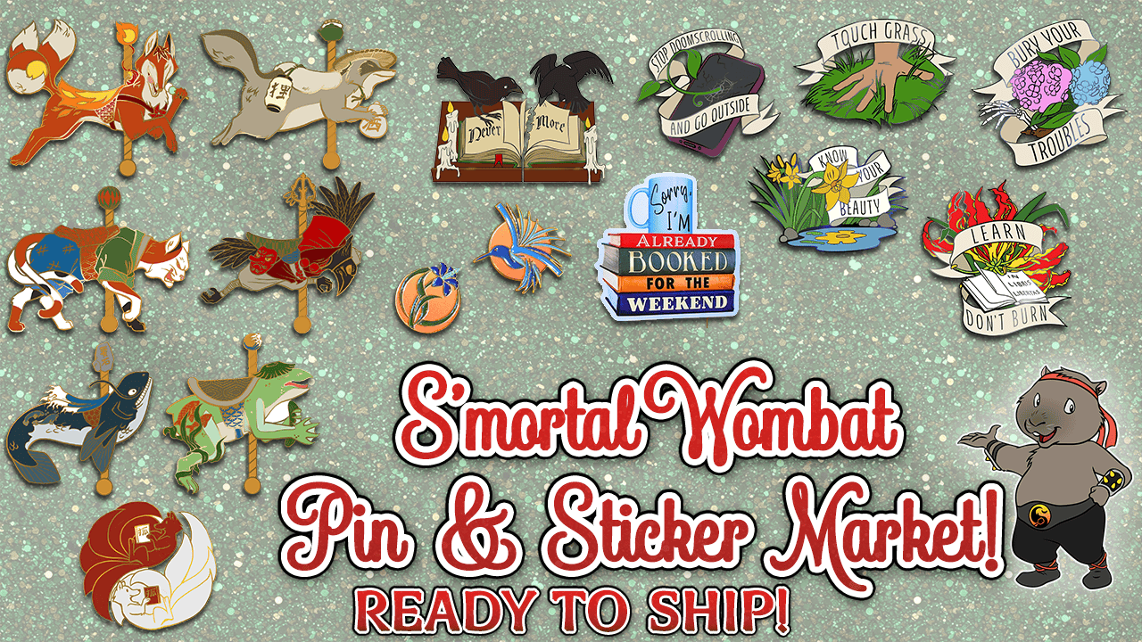 S'mortal Wombat Enamel Pin & Sticker Holiday Market!