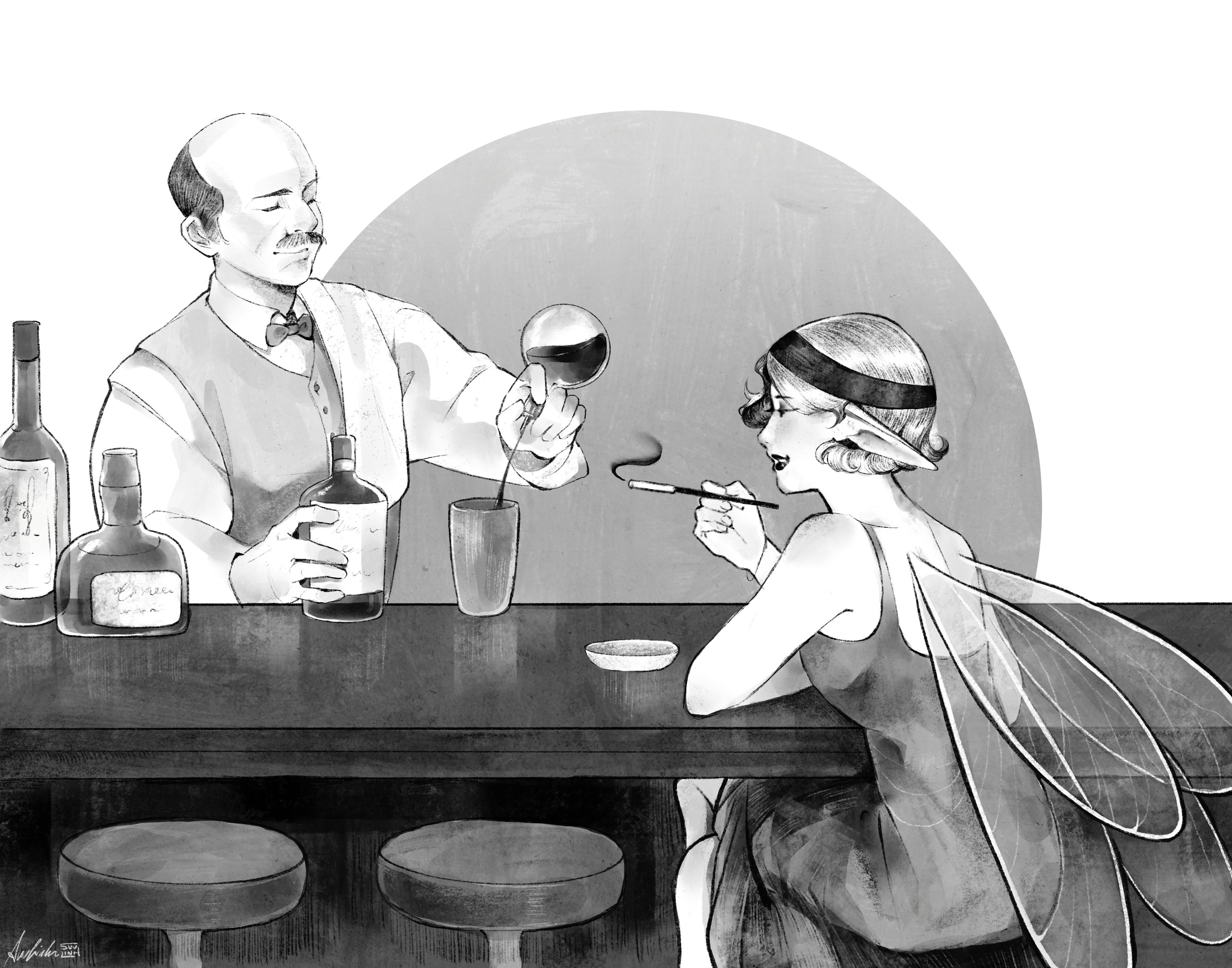  A bartender serving a fairy 