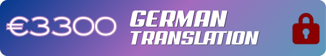  Text: €3300 German Translation on a blue and purple gradient with a locked red lock at the side