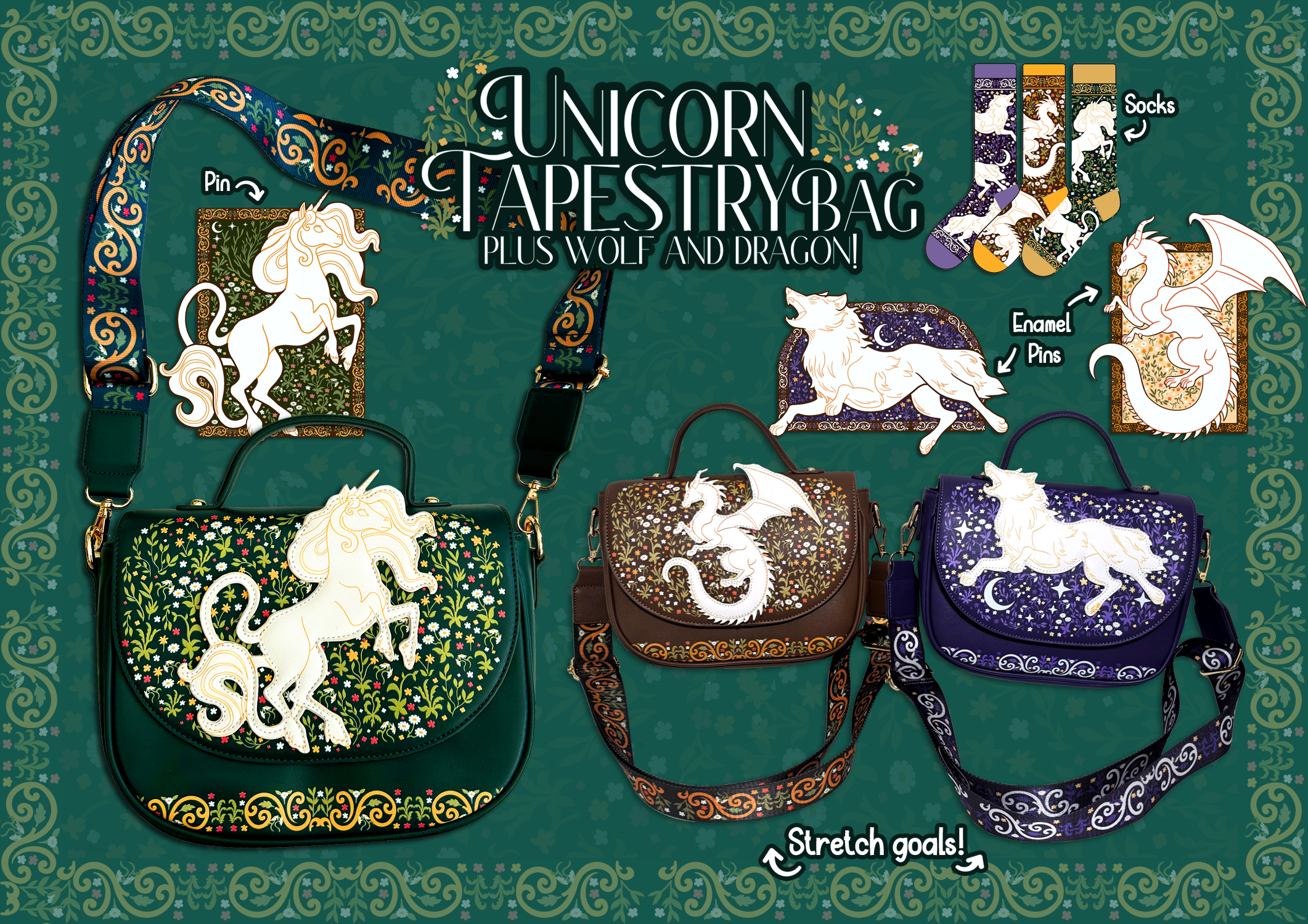 Unicorn Tapesty Bag (+ Wolf and Dragon!)
