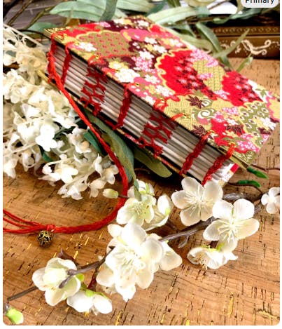 Handmade 5x7in Kimono Fabric Sketchbook #9 Exposed Spine Hard Cover Art Journal