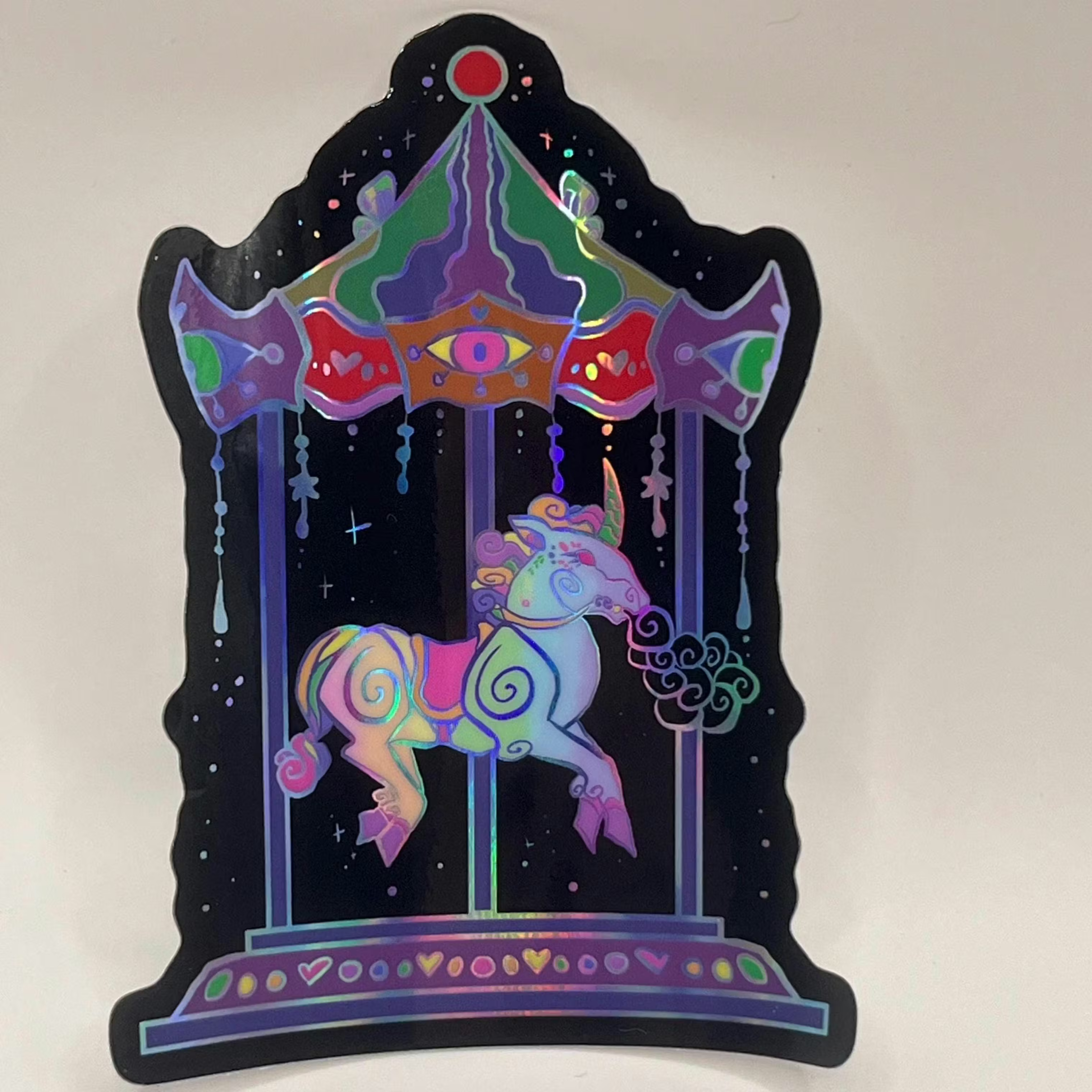 Rainbow carousel unicorn holographic sticker