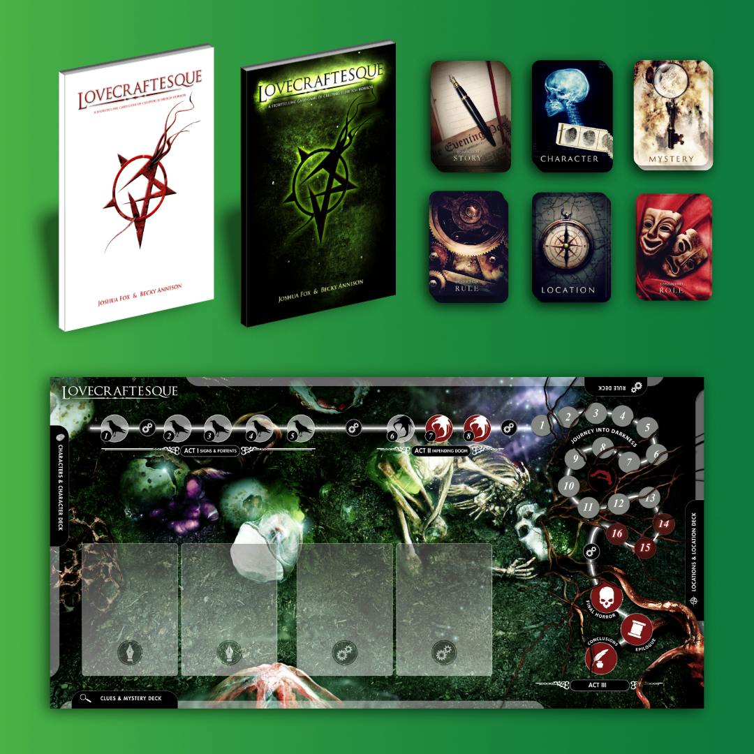 The contents of the box: the rulebooks, board, and cards