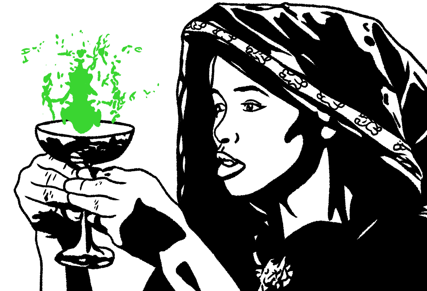 Witch holding a goblet with a spell in it.