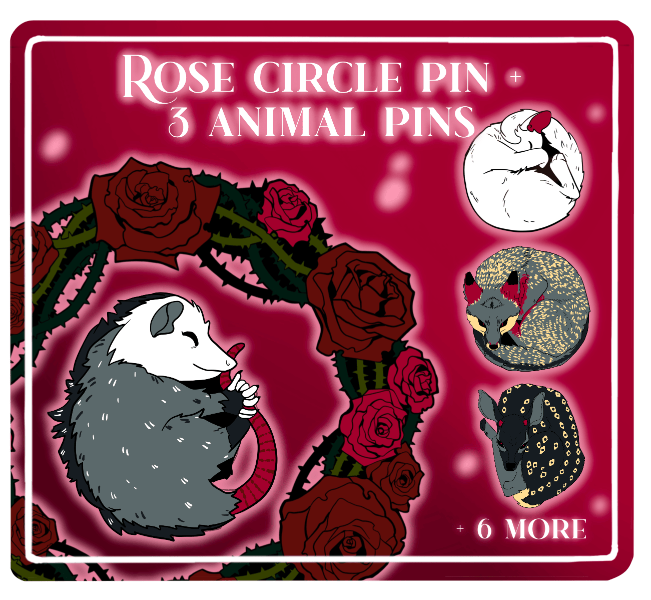 Rose circle + 3 random animal pins