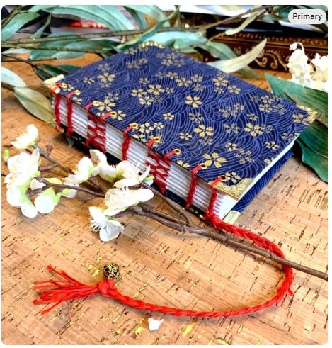 Handmade 5x7in Kimono Fabric Sketchbook #8 Exposed Spine Hard Cover Art Journal 