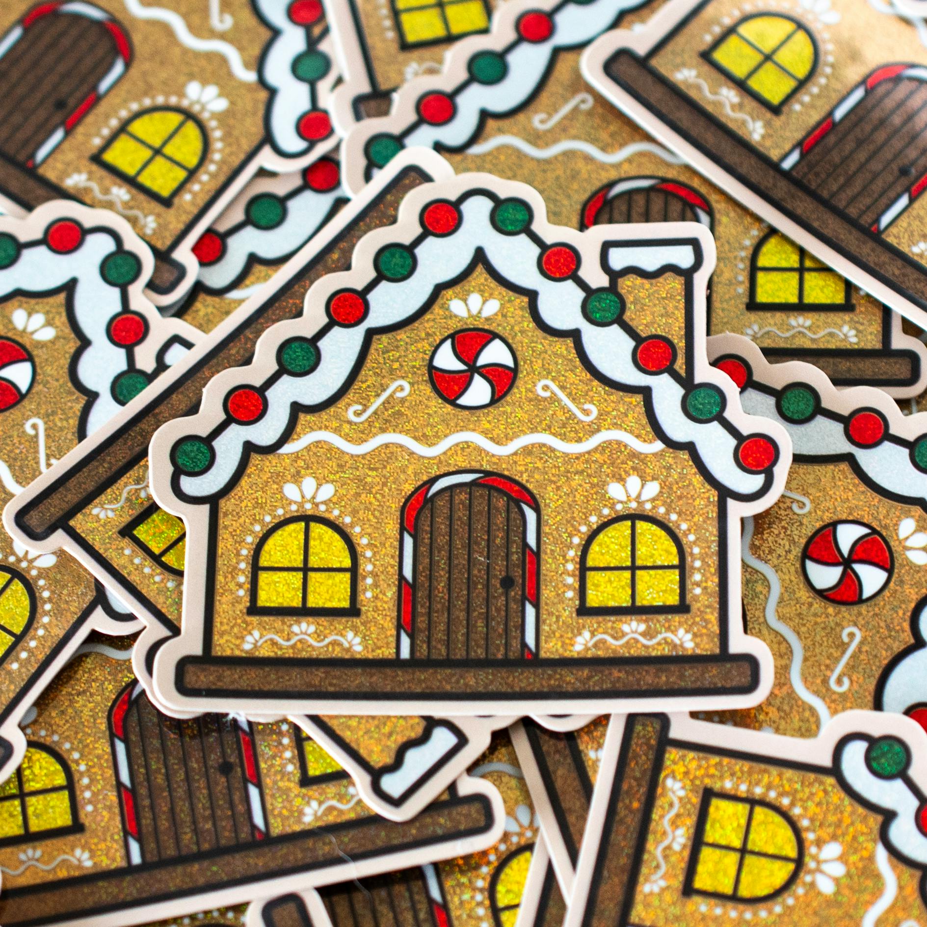 Classic Gingerbread House Sticker - Pixie Glitter Sticker