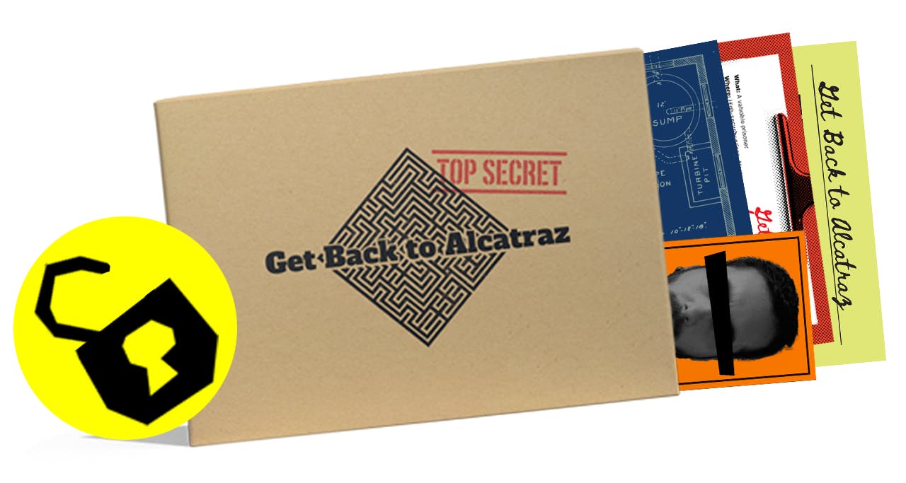 Graphic depicting a Top Secret folder titled "Get Back to Alcatraz" unlocked.