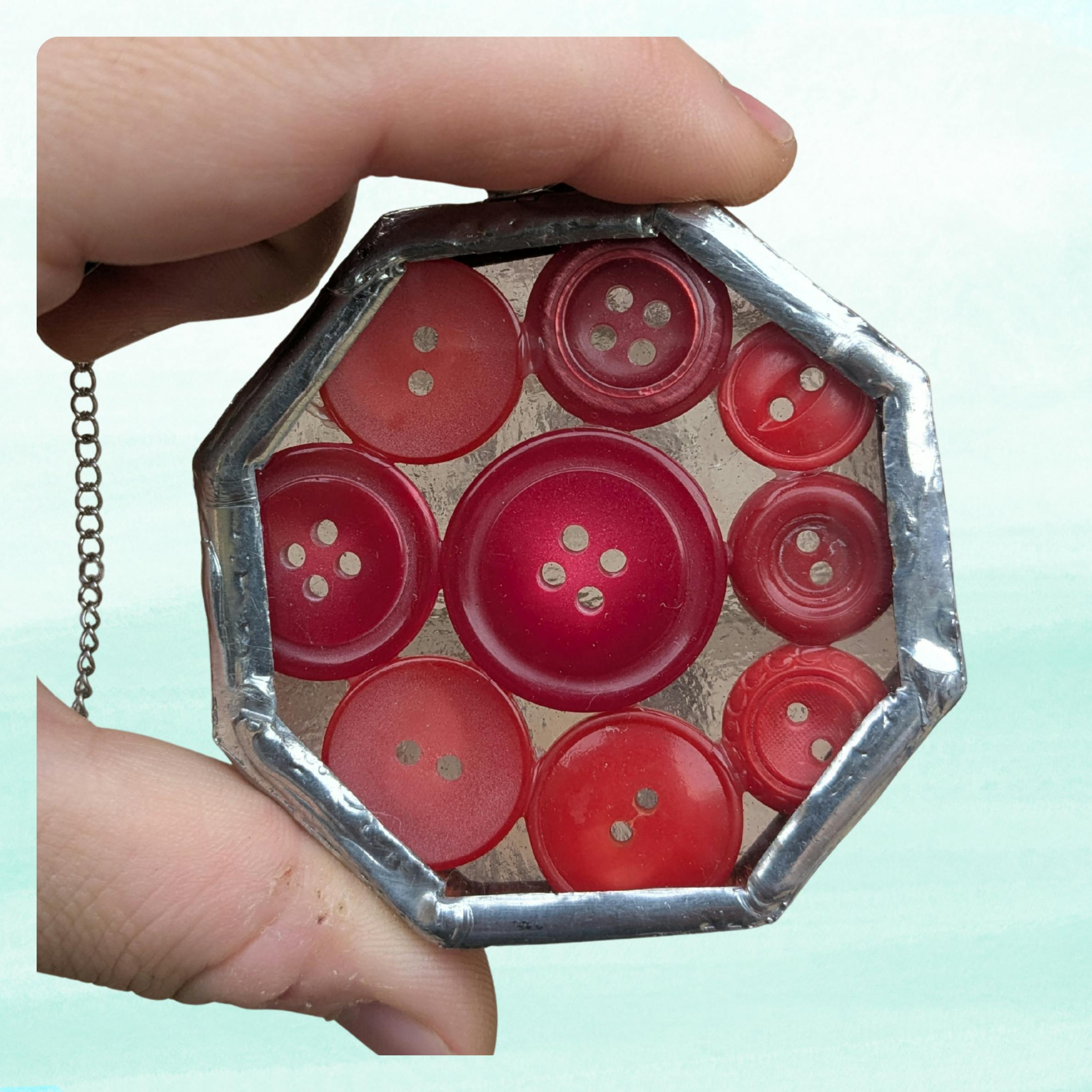 Red Button Mixed Media Suncatcher