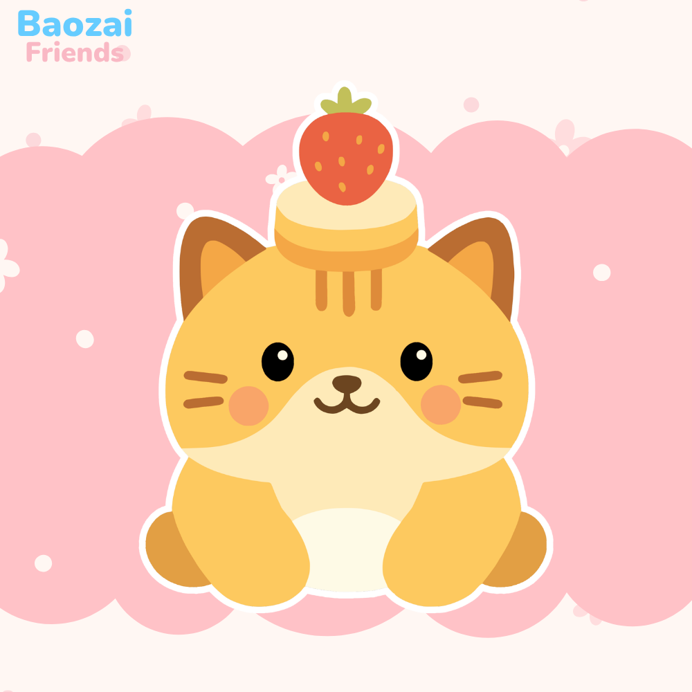 2.5" Glossy Sticker: Shorti the Strawberry Shortcake Cat