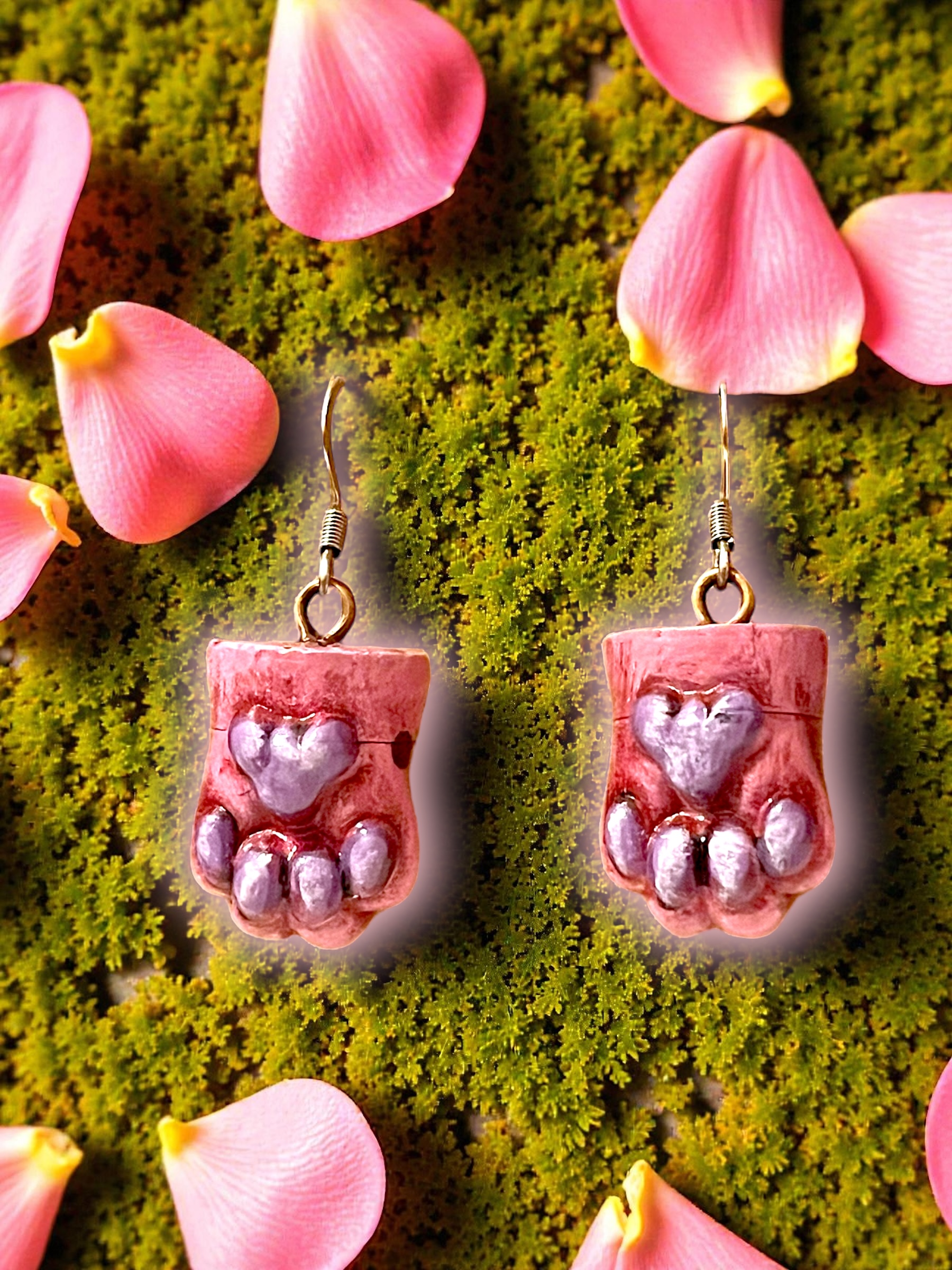 Pink Panther Cat Paw Resin Earrings
