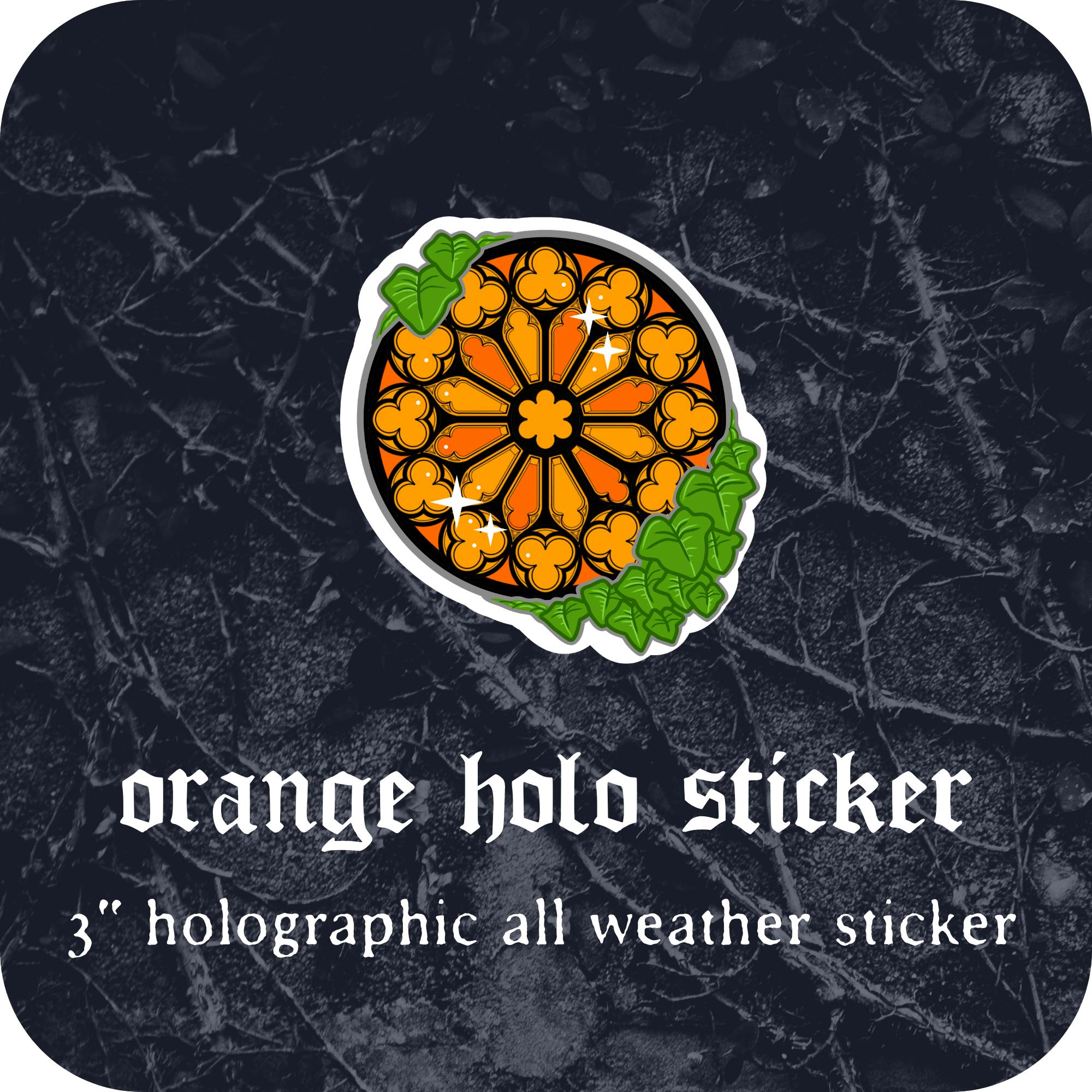 orange holo round window sticker 